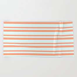 [ Thumbnail: Light Salmon & Light Cyan Colored Stripes Pattern Beach Towel ]
