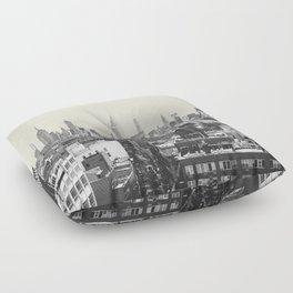 New York City Skyline | Black and White | Minimalist Travel Photography Floor Pillow