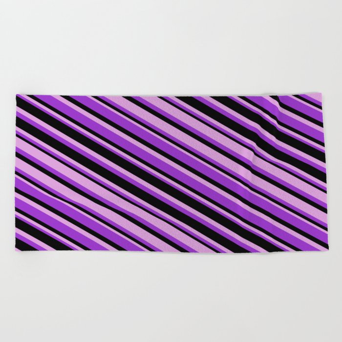 Dark Orchid, Black, and Plum Colored Stripes Pattern Beach Towel