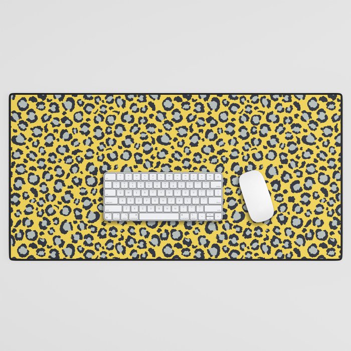 Yellow Black and Grey Leopard Print Animal Print Desk Mat