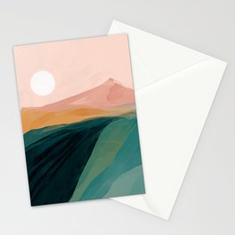 pink, green, gold moon watercolor mountains Stationery Card