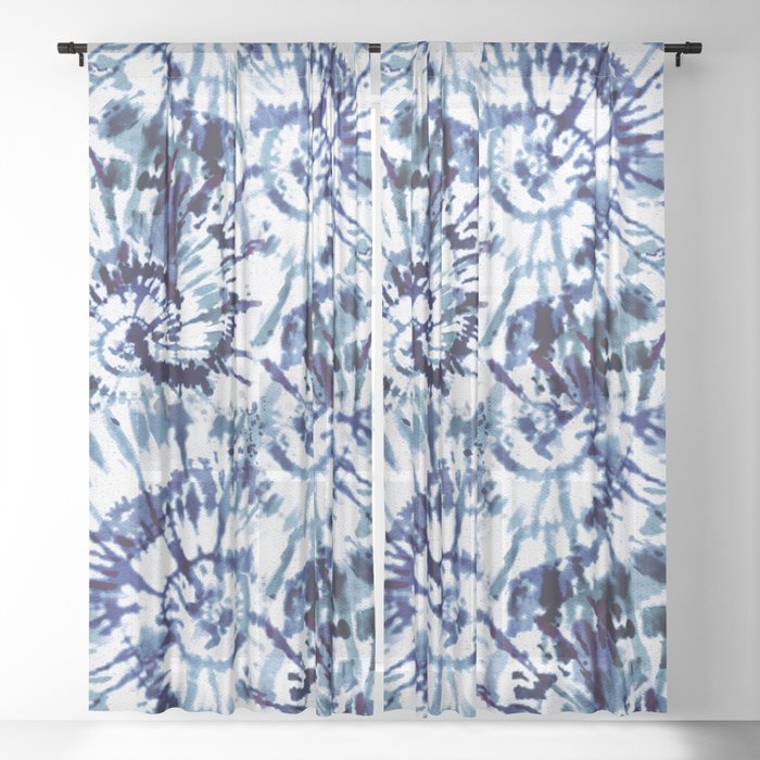Blue Dye and Tie Sheer Curtain