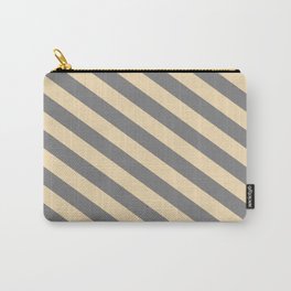 [ Thumbnail: Grey & Tan Colored Lines Pattern Carry-All Pouch ]