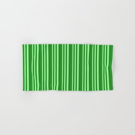[ Thumbnail: Green and Forest Green Colored Stripes/Lines Pattern Hand & Bath Towel ]