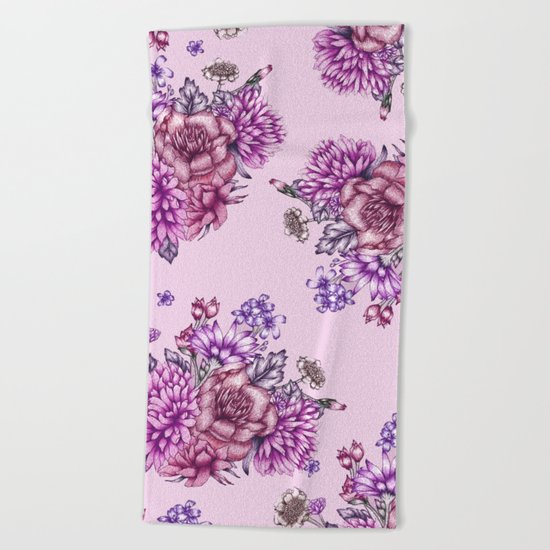 Pink Vintage Florals Beach Towel