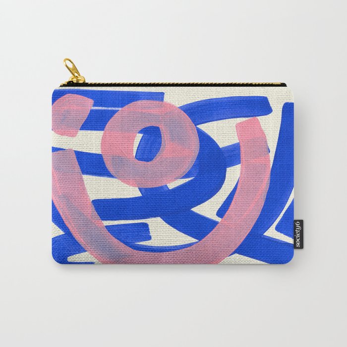 Tribal Pink Blue Fun Colorful Mid Century Modern Abstract Painting Shapes Pattern Carry-All Pouch