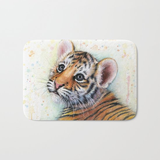 Tiger Cub Watercolor Cute Baby Animals Bath Mat