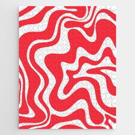 Retro Liquid Swirl Abstract Pattern Bright Red and White Jigsaw Puzzle