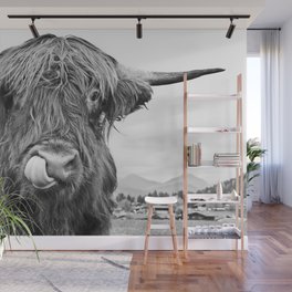Cute Highland Cow Black & White #1 #wall #art #society6 Wall Mural