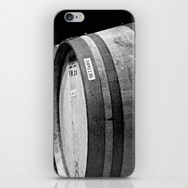 Vineyard wine oak barrels wine cellar black and white photograph - photography - photographs iPhone Skin