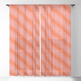 [ Thumbnail: Salmon & Red Colored Pattern of Stripes Sheer Curtain ]
