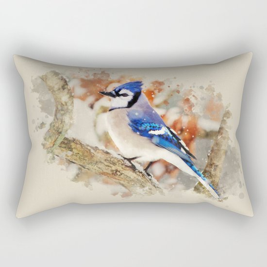 Watercolor Blue Jay Art Rectangular Pillow
