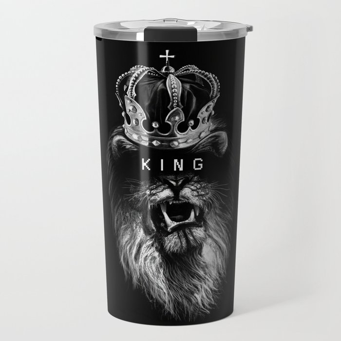 Lion, Lionart, King, Animal, Black, Minimal, Interior, Black White,Wall art, Art Print,Trendy decor Travel Mug