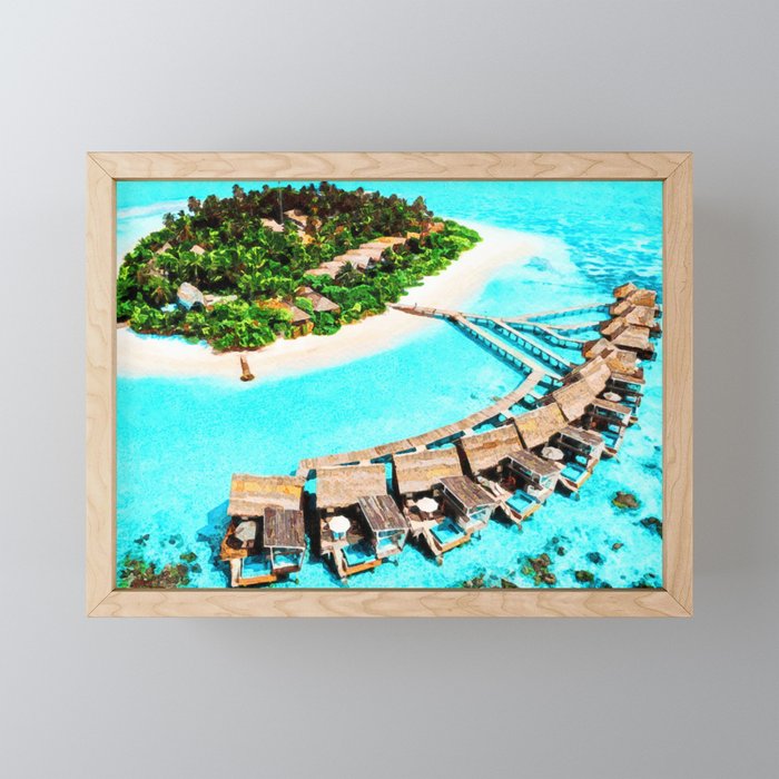 Watercolor Maldives Honeymoon Resort Framed Mini Art Print