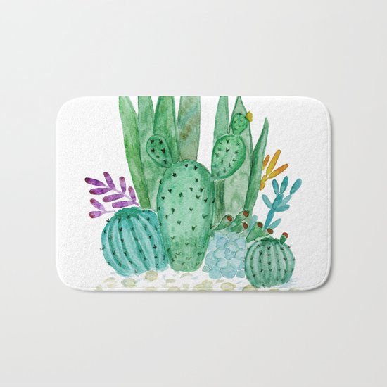 Cacti and succulents . Watercolor . Bath Mat