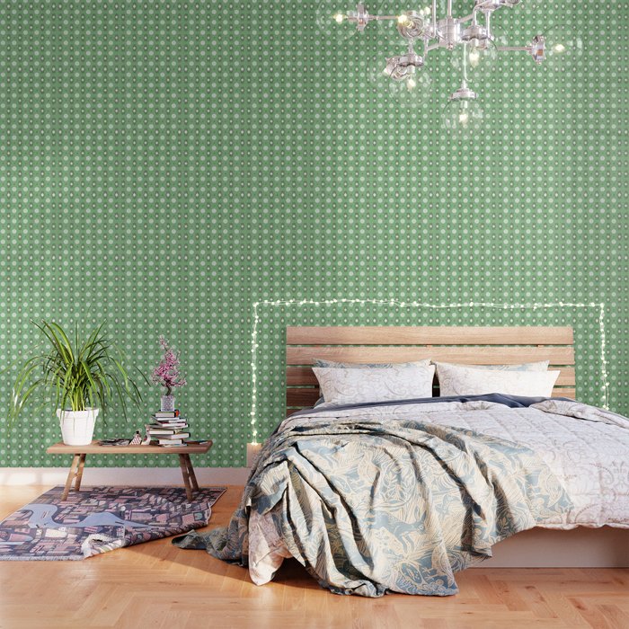 Retro happy smiley blooms pattern  # green tropical Wallpaper