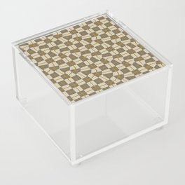 Warped Checkerboard Grid Illustration Ochre Yellow Gold Acrylic Box