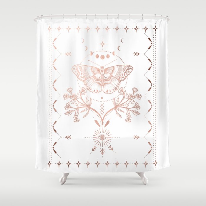 Magical Moth In Rose Gold Shower Curtain