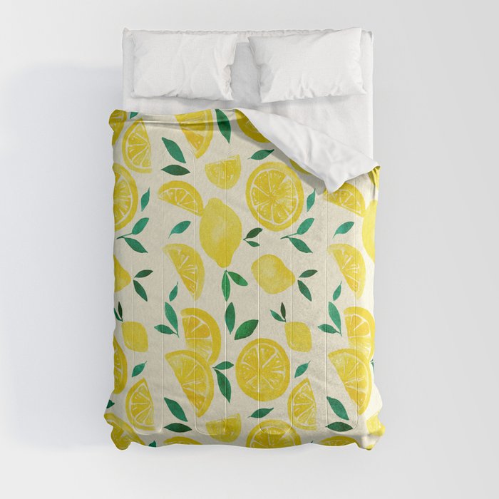 Watercolor lemons - yelllow and green Comforter