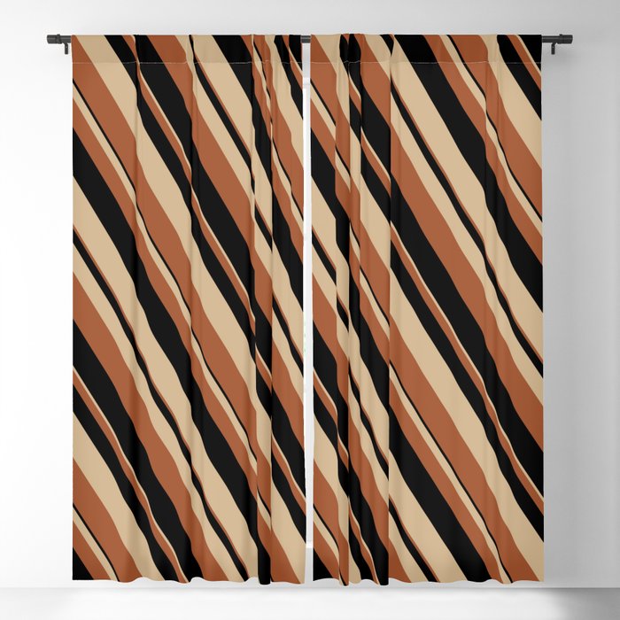 Tan, Sienna & Black Colored Lines/Stripes Pattern Blackout Curtain
