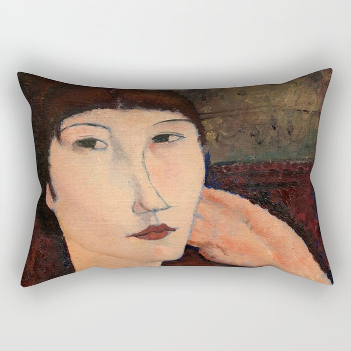Adrienne, Woman with Bangs, 1917 by Amedeo Modigliani Rectangular Pillow