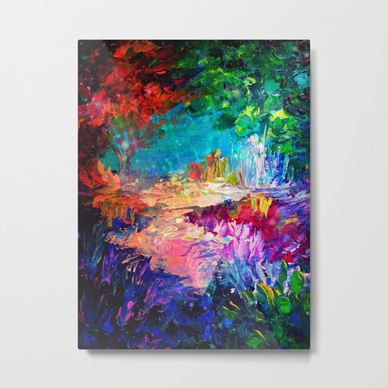 WELCOME TO UTOPIA Bold Rainbow Multicolor Abstract Painting Forest Nature Whimsical Fantasy Fine Art Metal Print