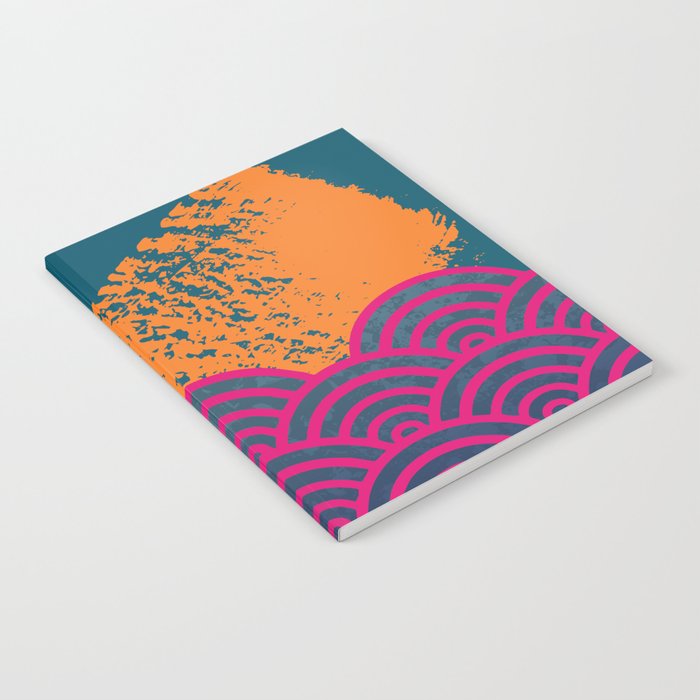 Japanese Wave Pattern Brushtroke Teal Pink Orange Notebook