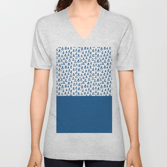 Triangles Blue V Neck T Shirt