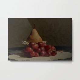 Bosc Pear and Grapes - Old World Stills Series Metal Print | Photographystill, Photo, Stillart, Digital, Grapesandpear, Fruits, Redgrapes, Boscpear, Food, Foodart 