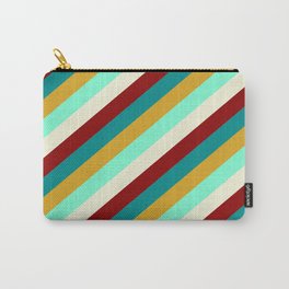[ Thumbnail: Eye-catching Dark Cyan, Goldenrod, Aquamarine, Beige, and Dark Red Colored Lined Pattern Carry-All Pouch ]