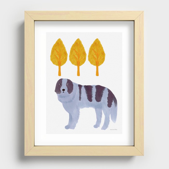 Dog and Lined Trees Recessed Framed Print