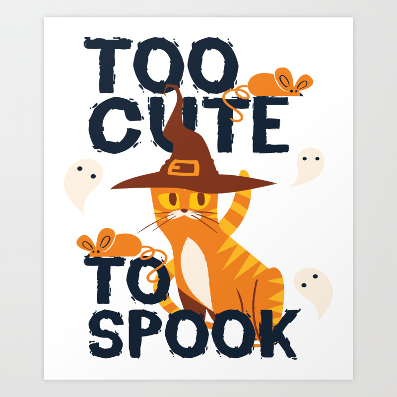 To Cute To Spook Witch Hat Cat Design Puss Slogan Shirt Halloween