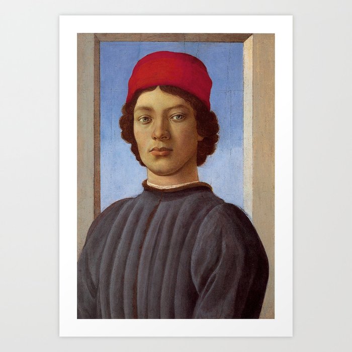 Sandro Botticelli "Portrait of a young man with red hat" Art Print