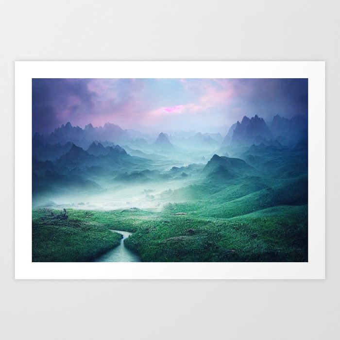 Mist Fills The Fantasy Valley - Misty Mountain Landscape - Nature - Wilderness - Travel - Dreamy - Forest - Jungle - River  Art Print