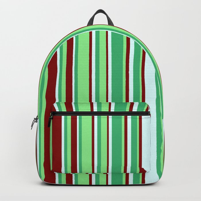 Sea Green, Light Green, Maroon, and Light Cyan Colored Striped Pattern Backpack