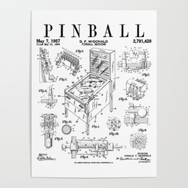Pinball Arcade Gaming Machine Vintage Gamer Patent Print Poster