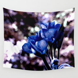 Flowers : Dark Blue Bokeh Wall Tapestry