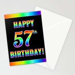 [ Thumbnail: Fun, Colorful, Rainbow Spectrum “HAPPY 57th BIRTHDAY!” Stationery Cards ]