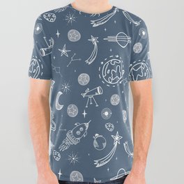 space voyage blue All Over Graphic Tee