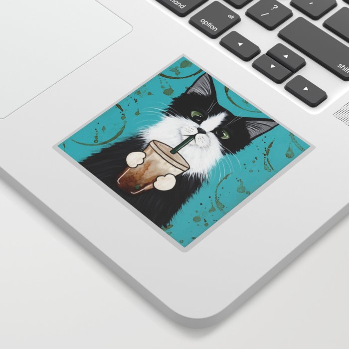 Tuxedo Cat With Iced Coffee Sticker