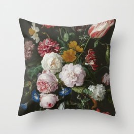 Jan Davidsz de Heem - Still Life with Flowers in a Glass Vase Throw Pillow