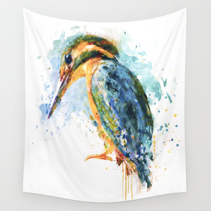 Kingfisher Bird Watercolor Painting Wall Tapestry
