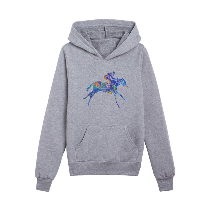 Equestrian sports, horse jumping, jumping, horse with rider jumping in watercolor 09 Kids Pullover Hoodie