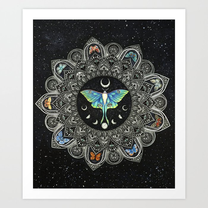 Lunar Moth Mandala with Background Art Print