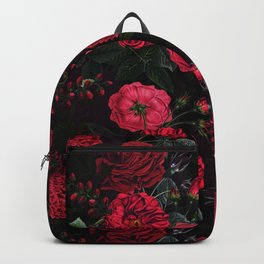 Red Gothic Vintage Night Roses  Backpack | Botanical, Retro, Flower, Floral, Garden, Bohemian, Mystic, Rose, Black, Roses 