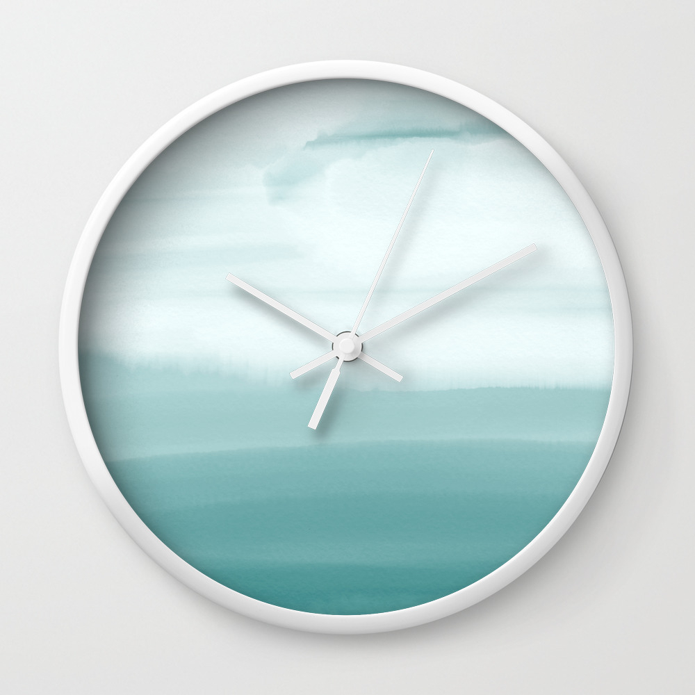 Ocean Sky Surf Waves Teal Blue Green Water Clouds Watercolor