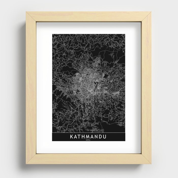 Kathmandu Black Map Recessed Framed Print
