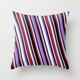 [ Thumbnail: Purple, Light Cyan, Brown, and Black Colored Striped/Lined Pattern Throw Pillow ]