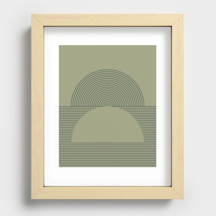 Geometric Lines Design 3 in Shades of Forest Sage (Sunrise and Sunset) Recessed Framed Print