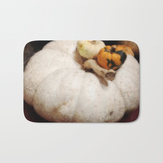 White Pumpkin | Three Pumpkins | Vintage Thanksgiving | Harvest Art Bath Mat